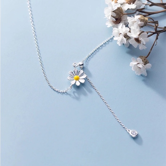 Flower Daisy sterling silver necklace adjustable design floral jewelry - Picture 7 of 9